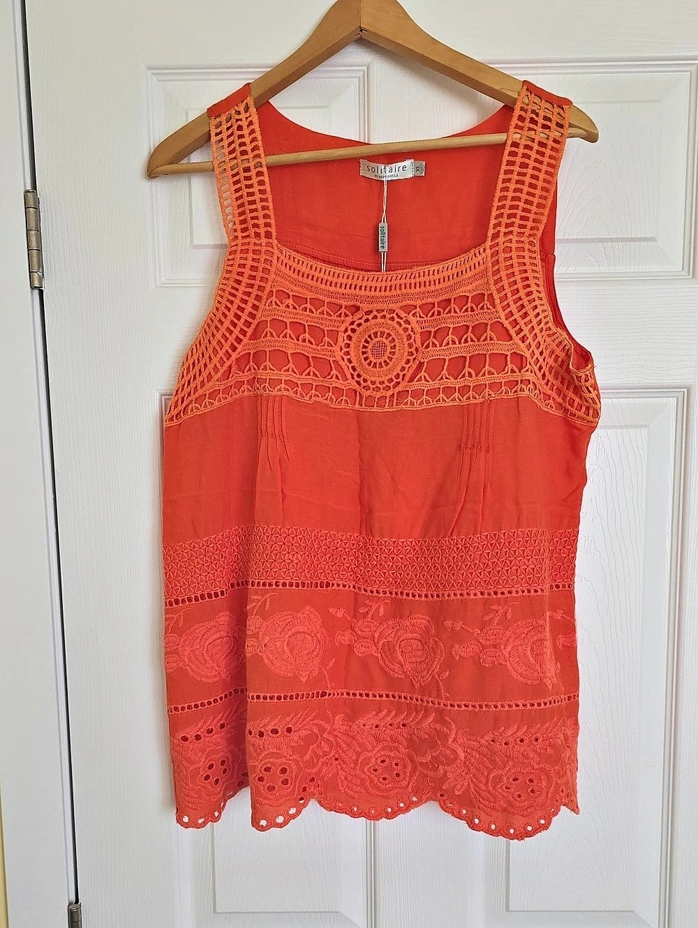 Solitaire Orange Lace Yoke Tank Top